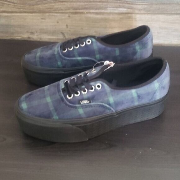 New Vans Authentic Stacked Womens Platform Sneakers Size 8 Blue Velvet Plaid - Picture 7 of 9